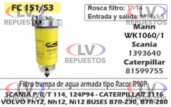 FILTRO TRAMPA AGUA COMPLETO C/ SOPORTE (1060/1) CMD
