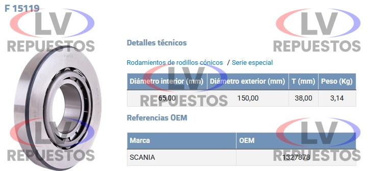 RULEMAN EJE DE MANDO/SECUNDARIO 65X150X38 GR/GRS900/GR801 FERSA