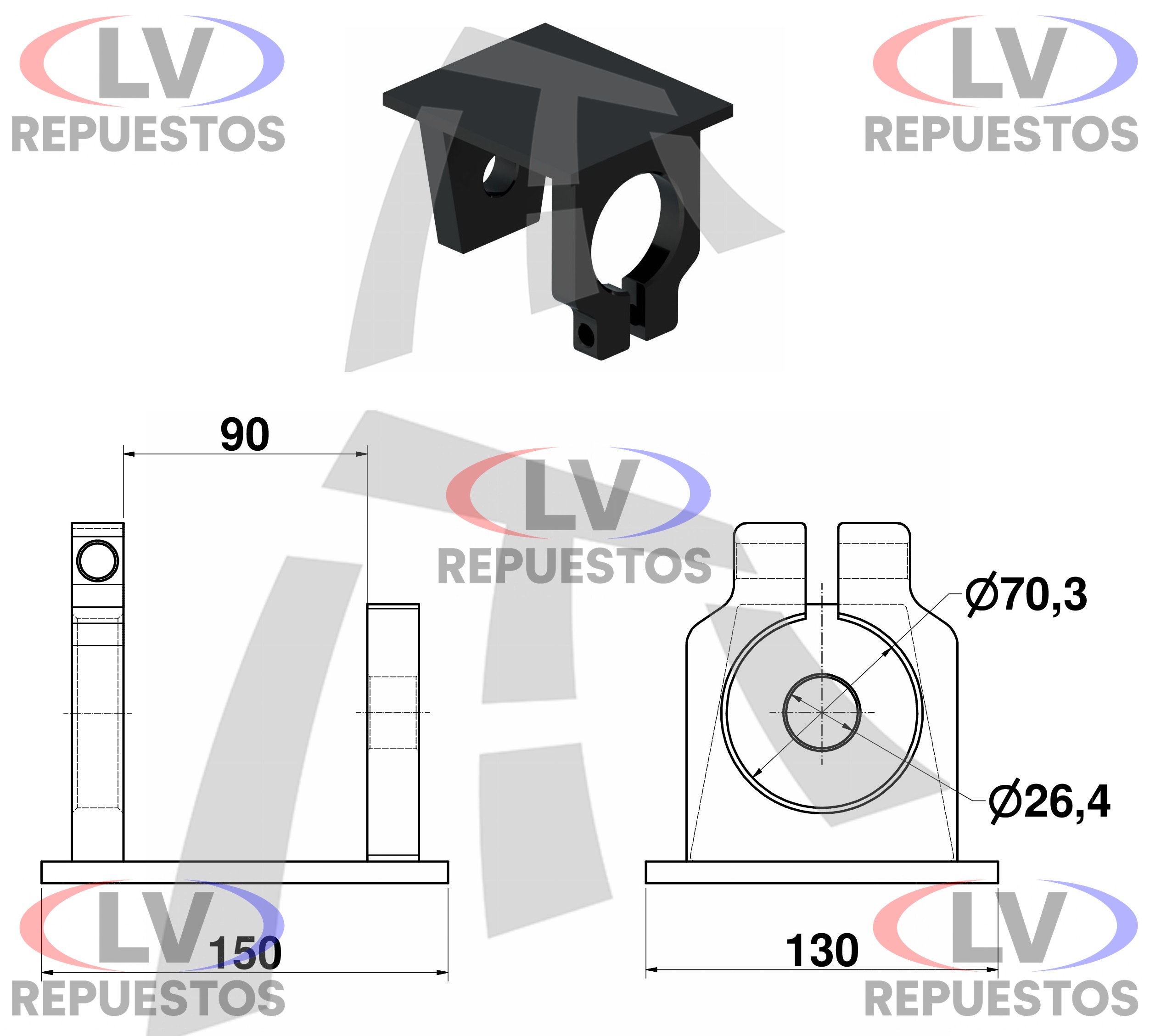 MANCAL PERNO TENSOR 70 MM C/BAS RECTA TRUCK THOR