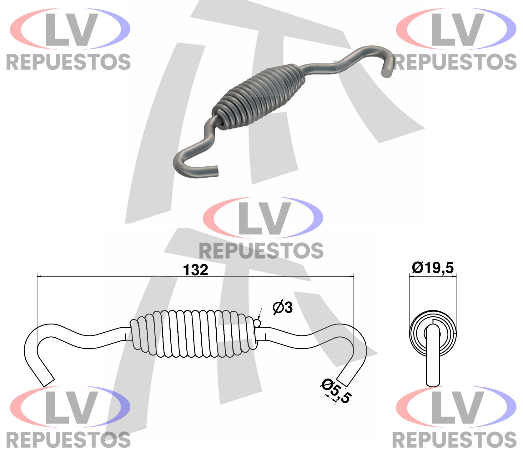 RESORTE ZAPATA DE FRENO CARRETA CORTO 132MM THOR