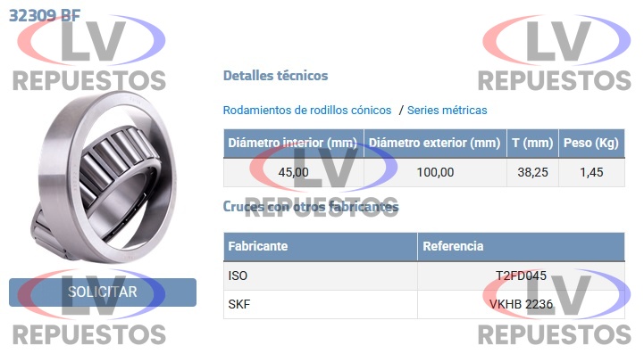 RULEMAN 32309 45X10XX38.25 MAZA DT EXTERNO SC112/113 FERSA