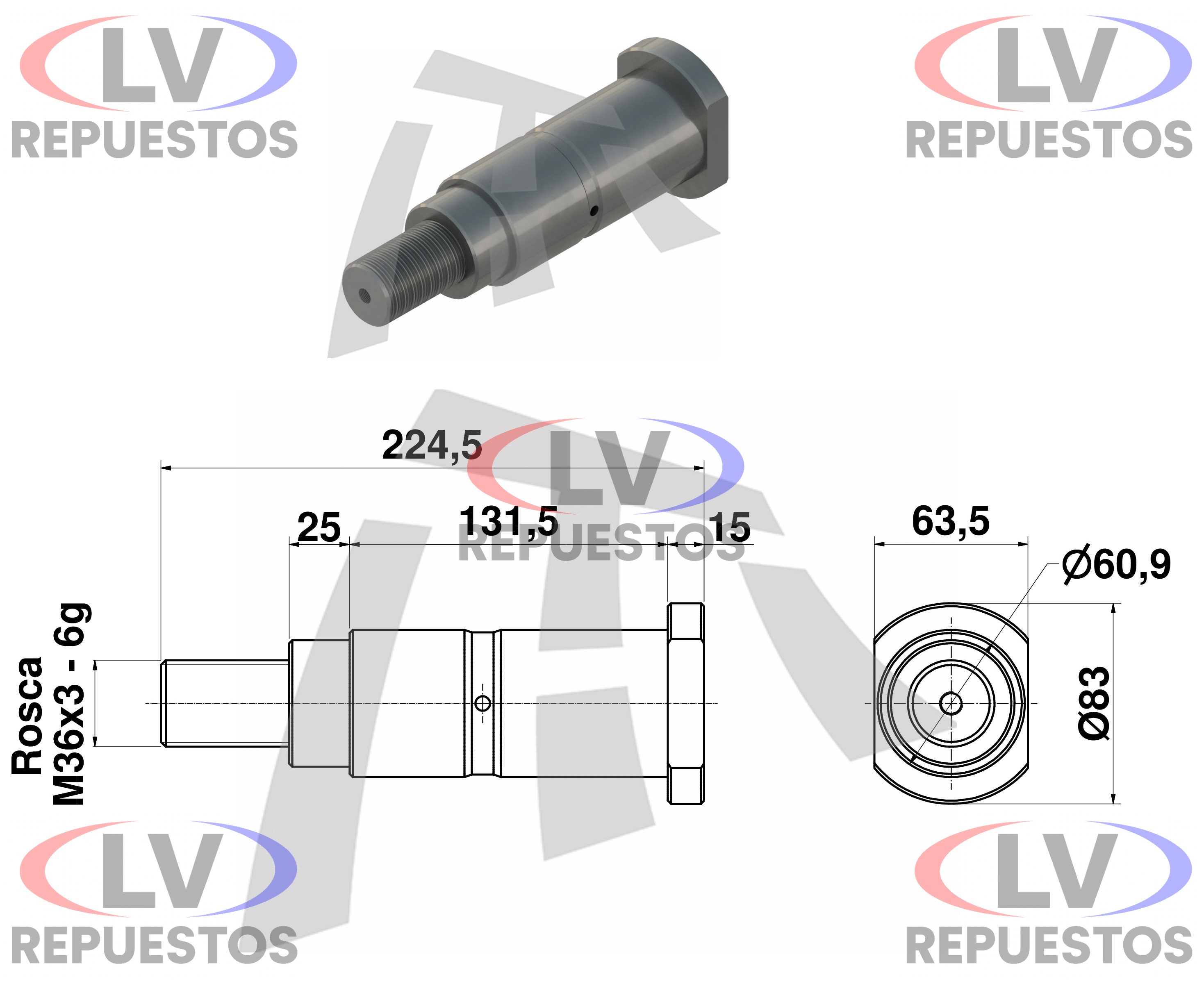 PERNO BALANZA C/ ROSCA DE 61X132MM CARRETA NOMA THOR