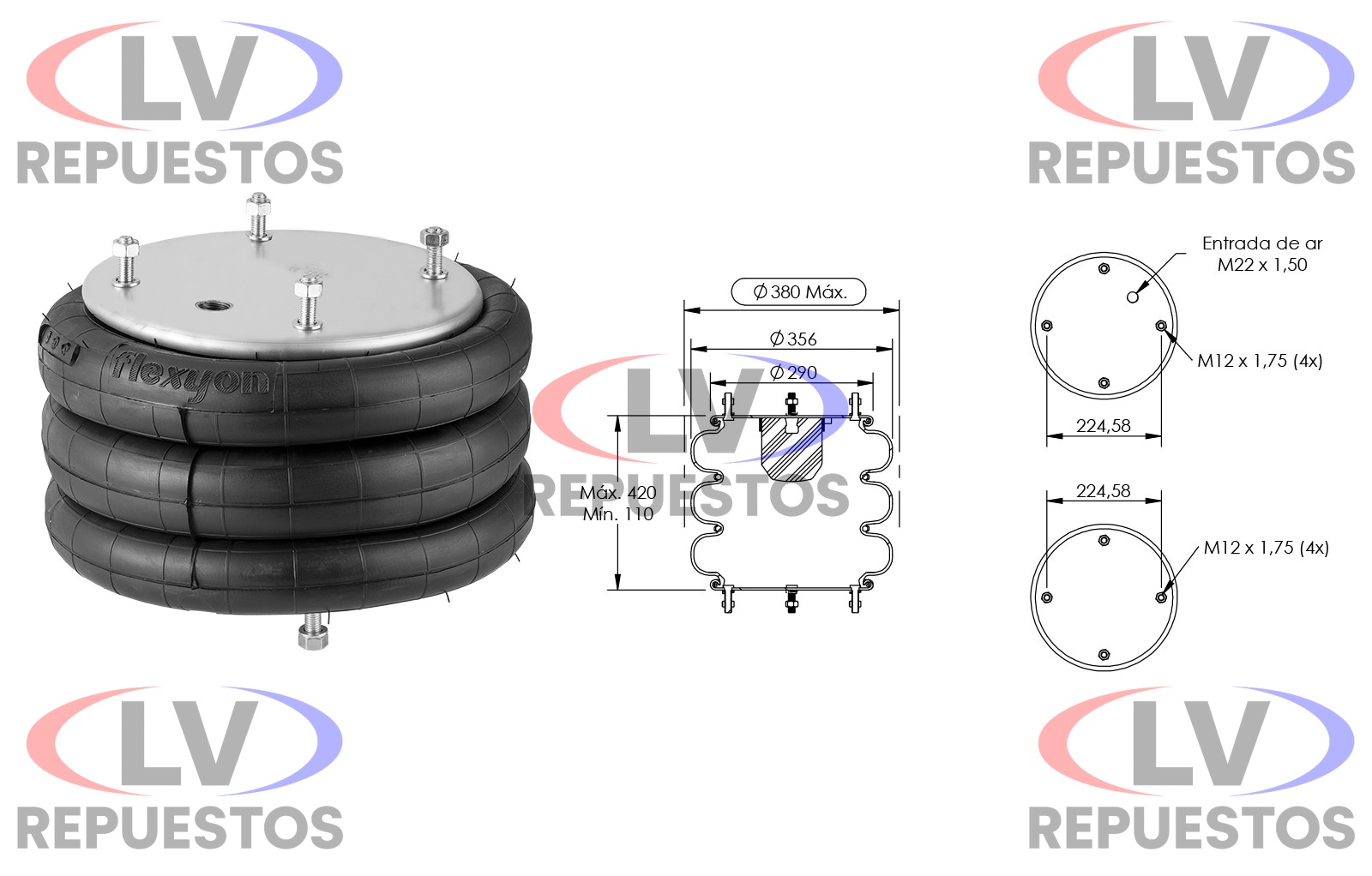 PULMON ALZA EJE 3 CUERPO MACHO M12 CARRETA FACCHINI SUSPENTECH