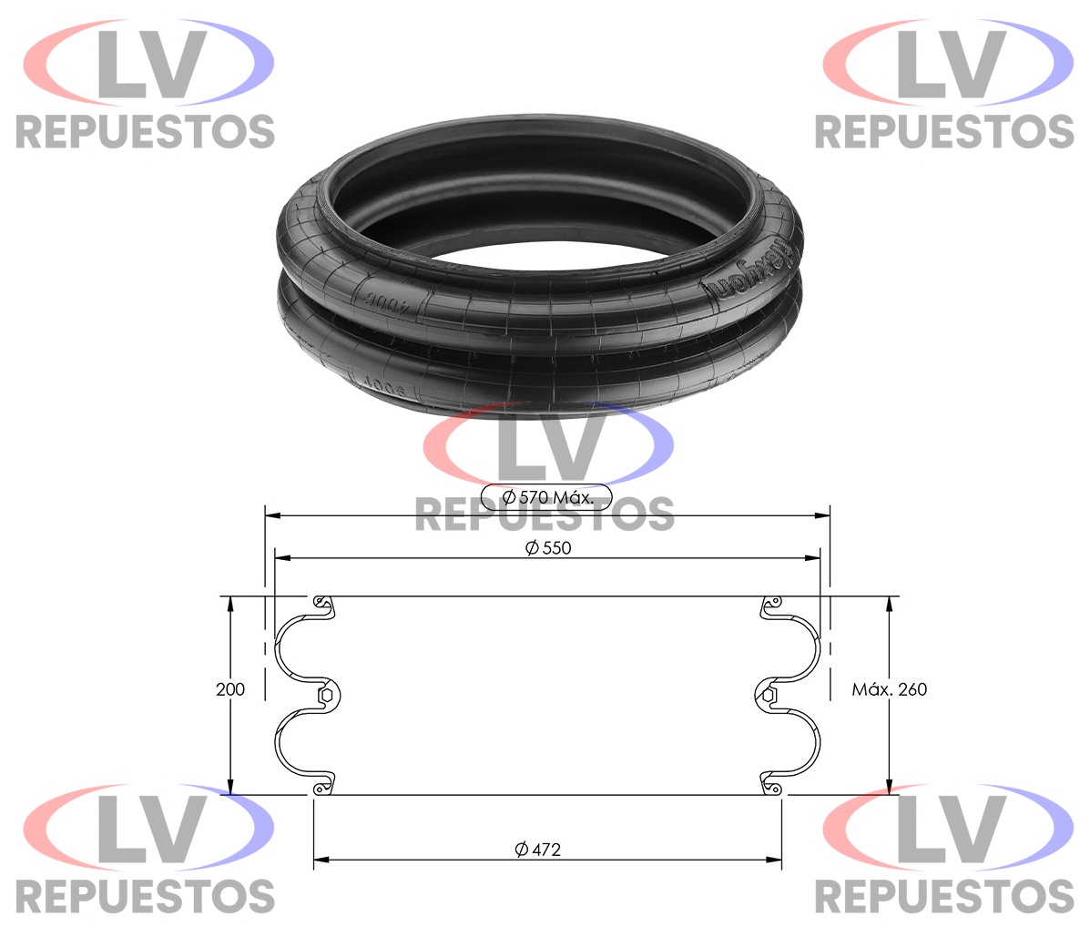 GOMA ALZA EJE 2 CUERPOS C/ ANILLO GRANDE 435MM SUSPENTECH