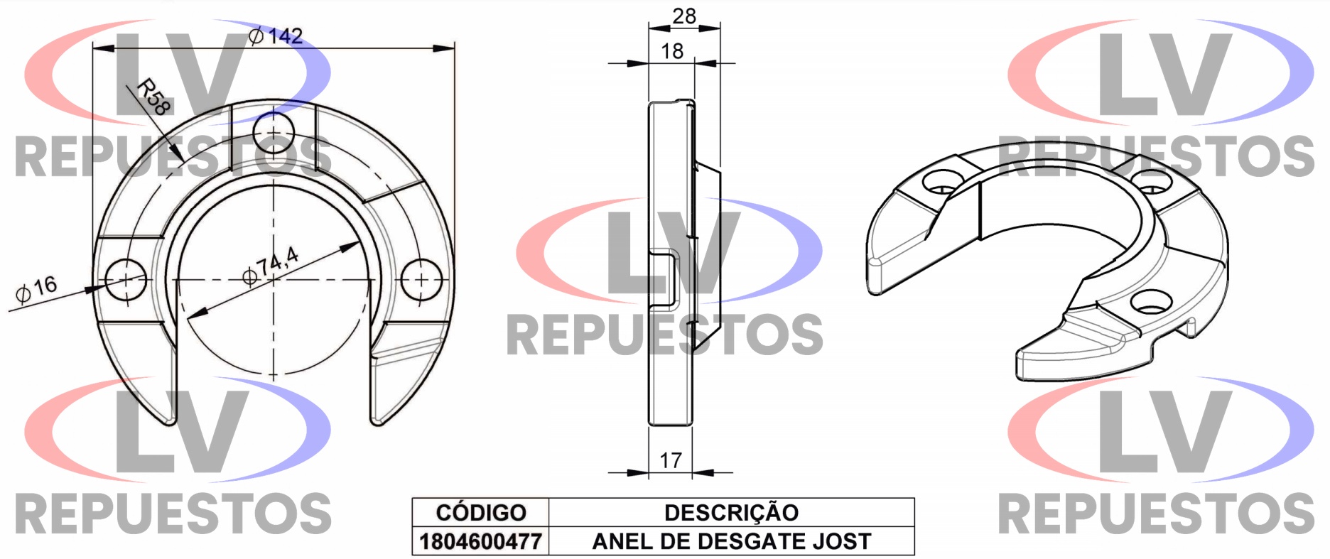 GANCHO DESGASTE 5TA RUEDA 3 AGUJEROS SISTEMA JOST SILPA