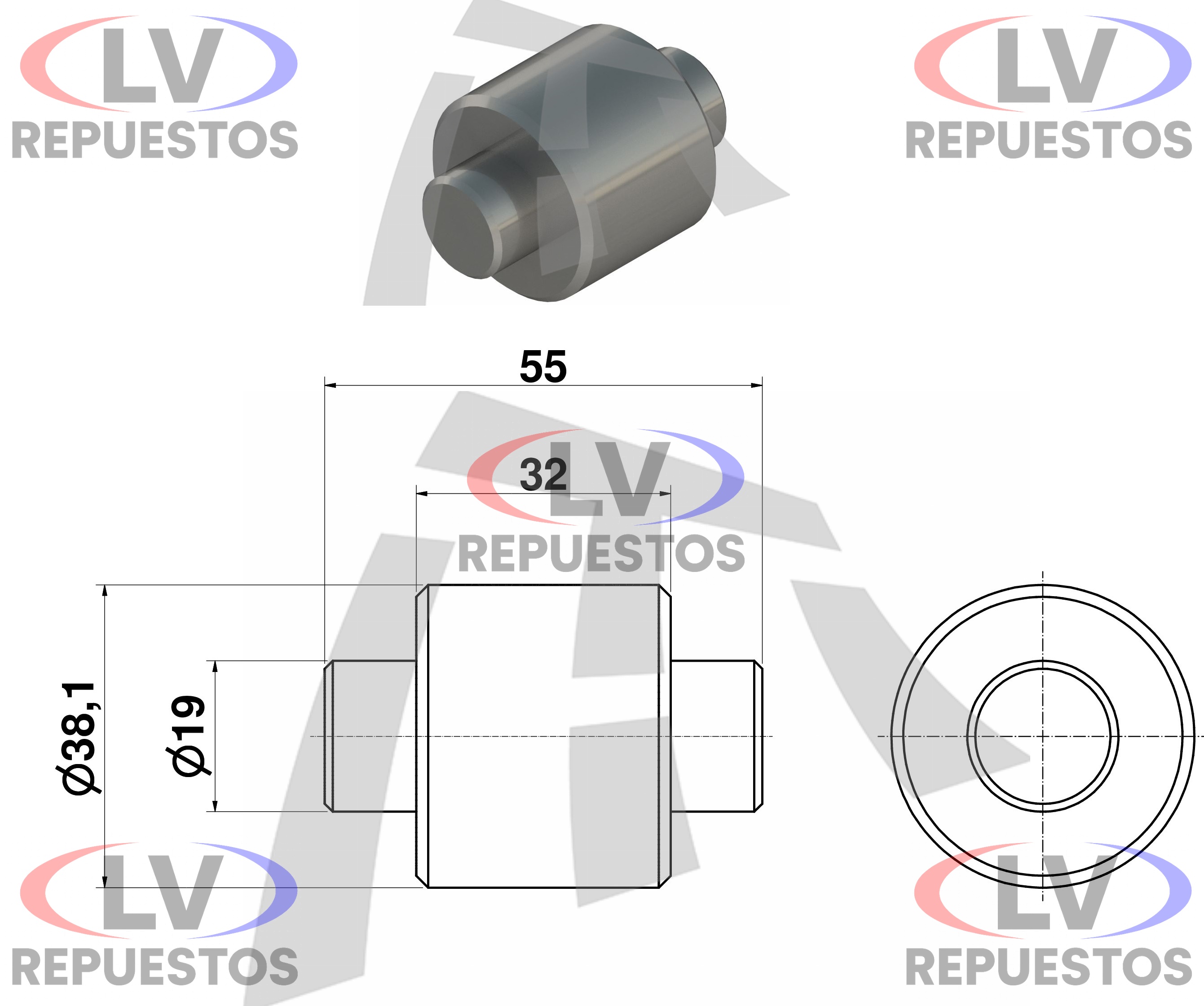 RODILLO ZAPATA DE FRENO BENDIX 38X19X55MM THOR