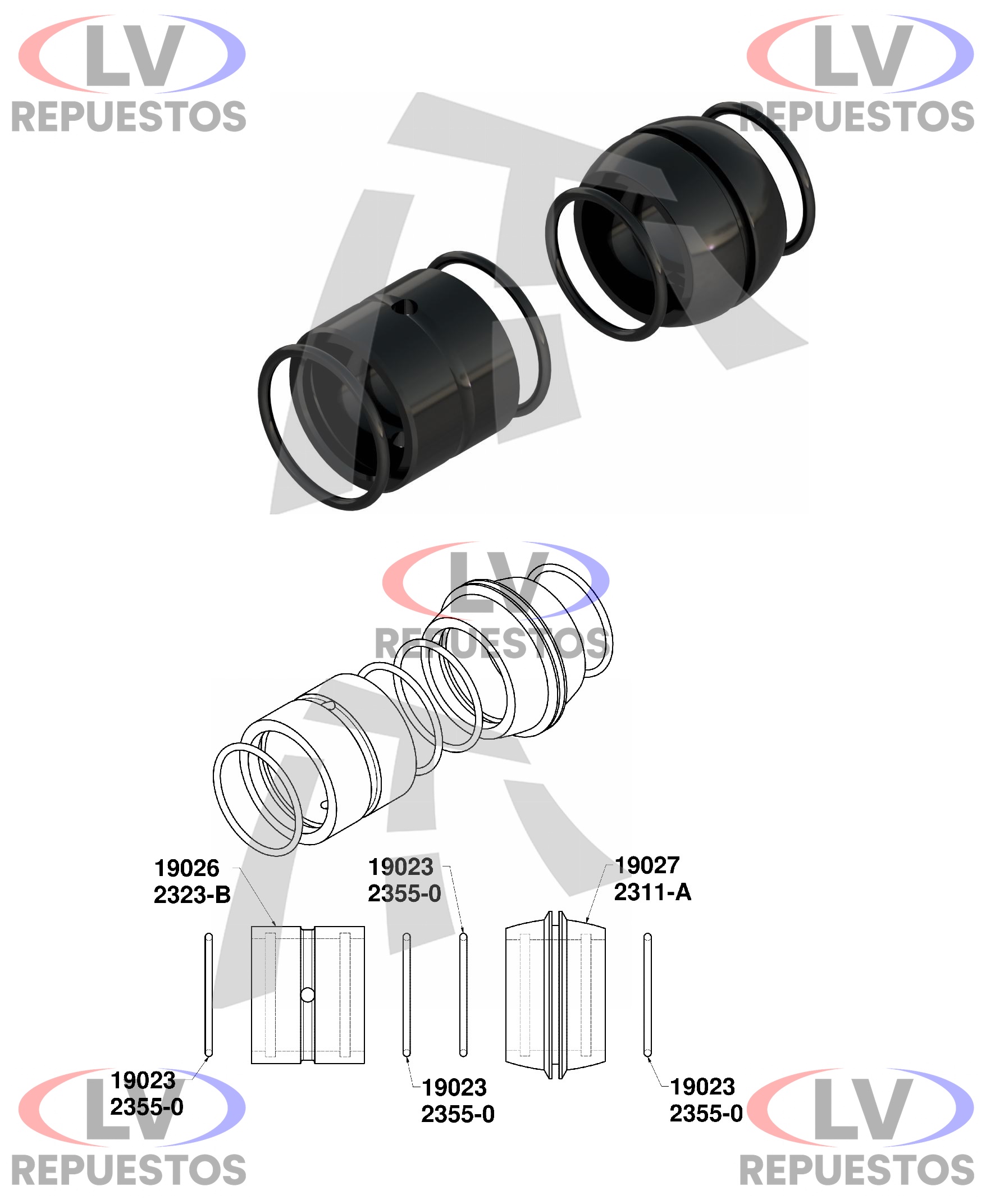 KIT REPARO EJE Z CARRETA GUERRA (NYLON) THOR