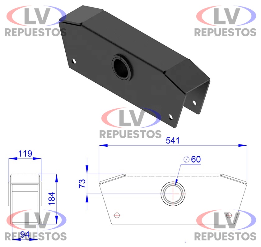 BALANZA CENTRADO CARRETA RANDON PERNO 60MM ELASTICO 94MM REFORZADO OLIVO