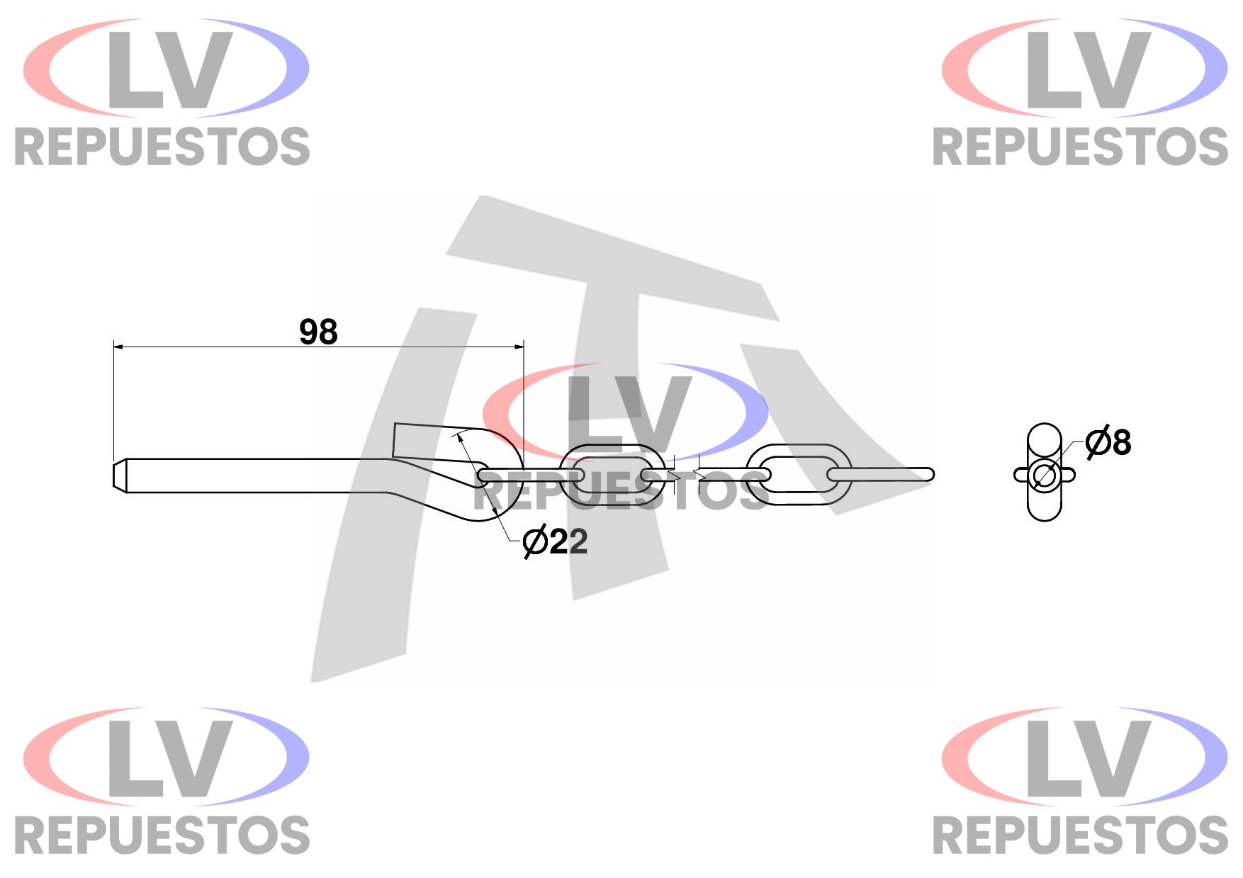 PERNO SEGURO TAPA LATERAL DE CARROCERIA C/ CADENA