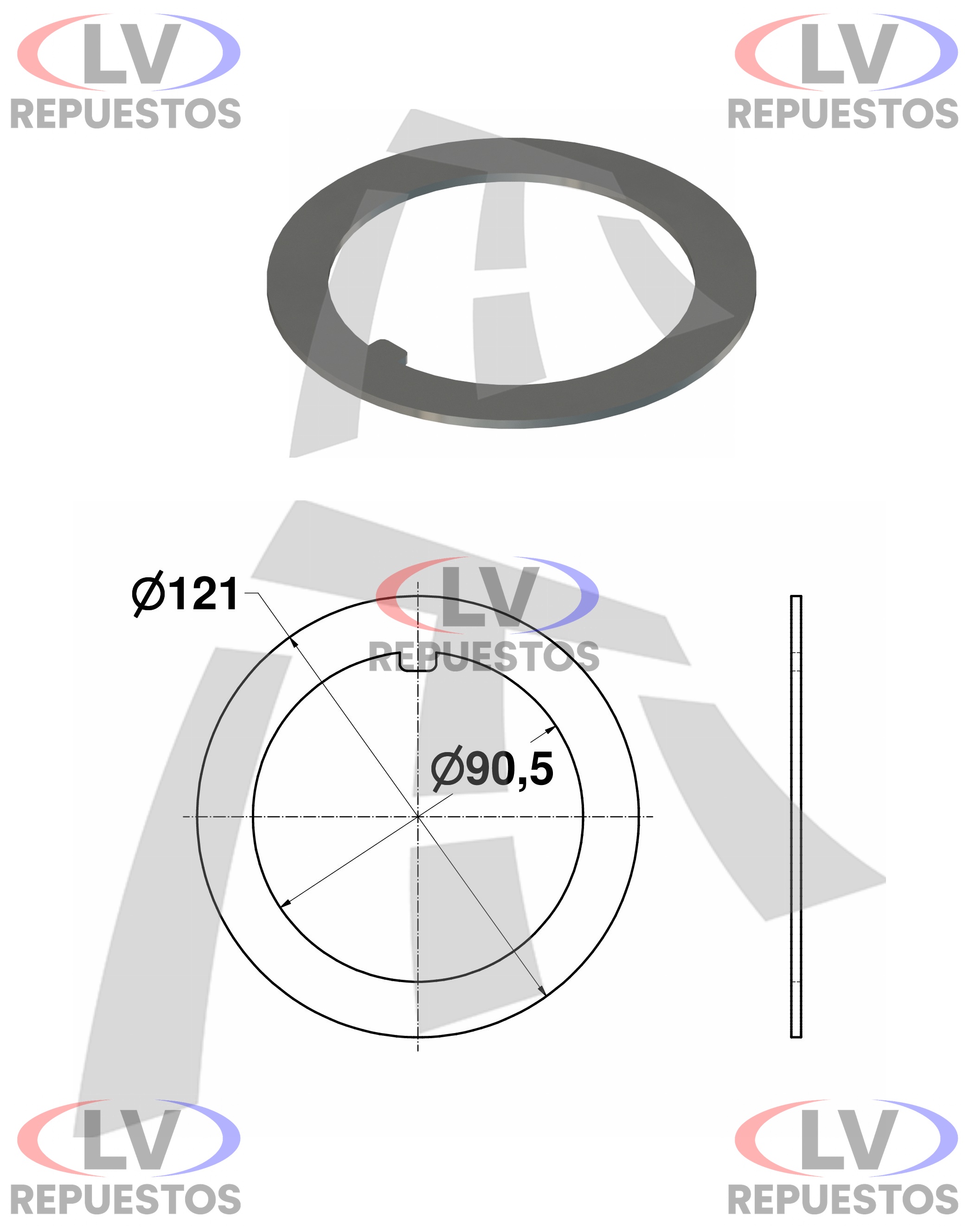 ARANDELA GUIA MAZA 90.5X121MM CARRETA THOR