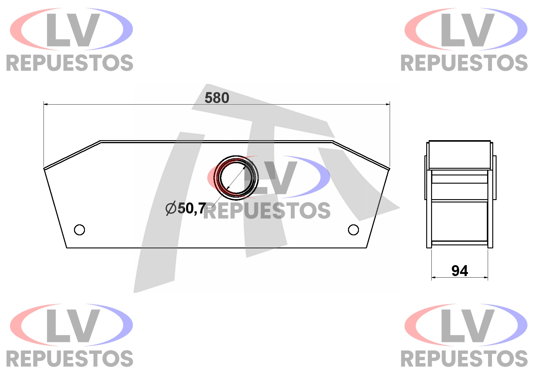 BALANZA TRUCK DECENTRADO RECTO PERNO 50MM ELASTICO 90MM THOR