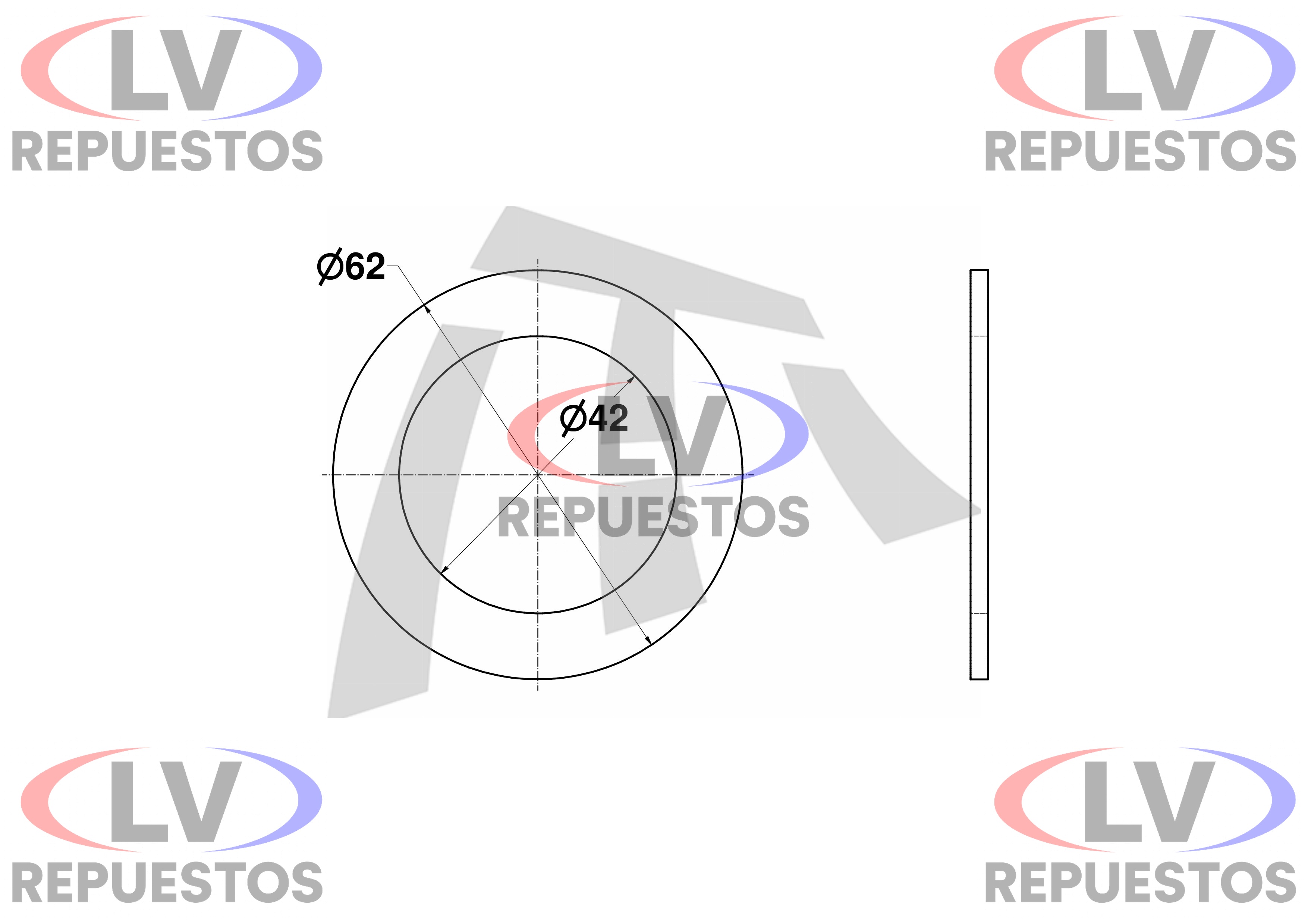 ARANDELA LISA CALCE EJE Z 42X62X2.65MM THOR