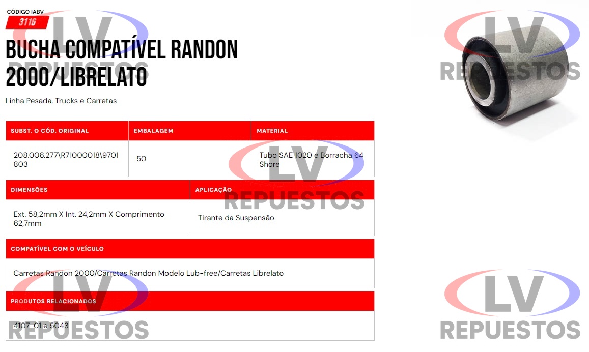 BUJE TENSOR CARRETA RANDON 24X58X62MM IABV