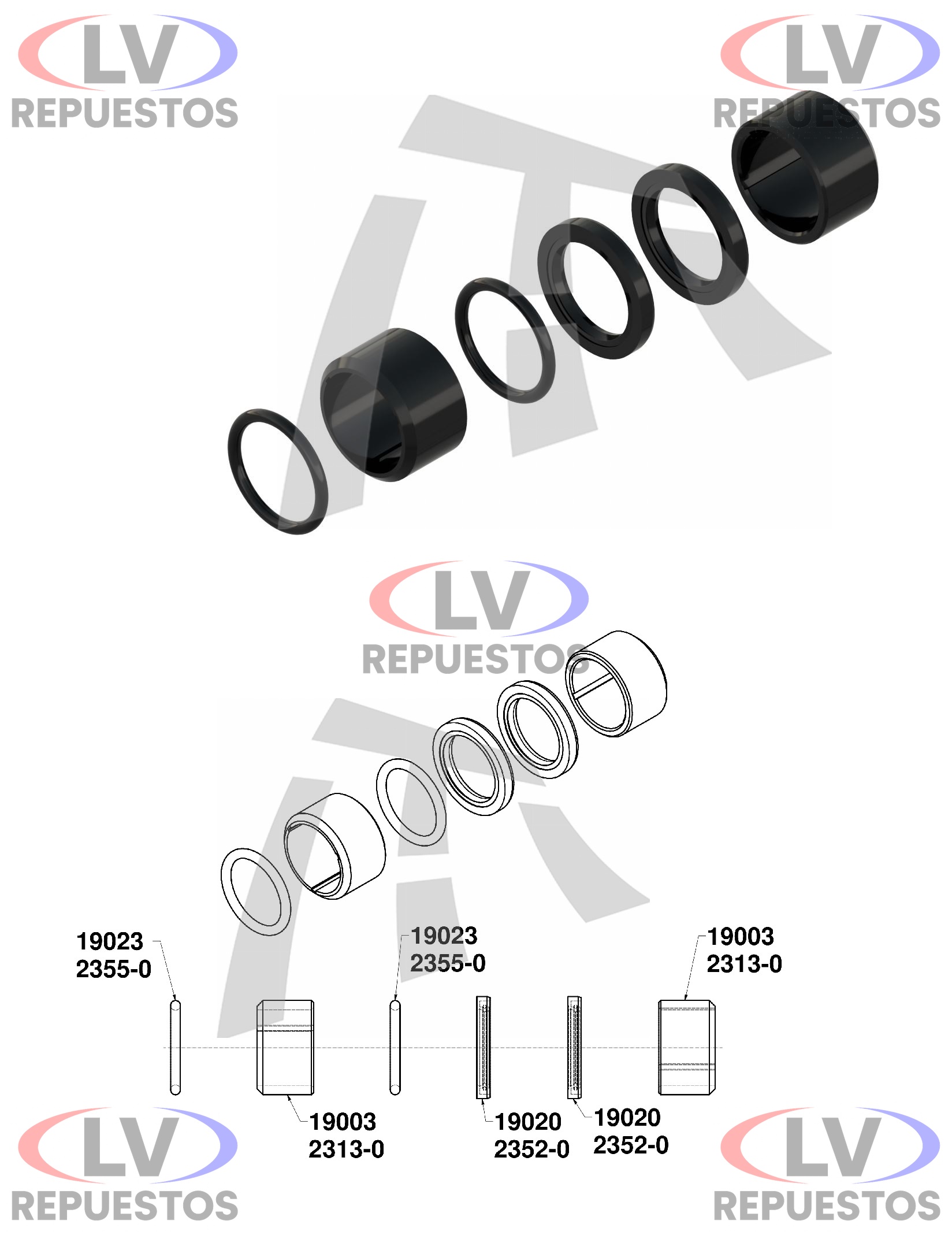 KIT REPARO EJE Z SISTEMA MASTER BUJE NYLON THOR