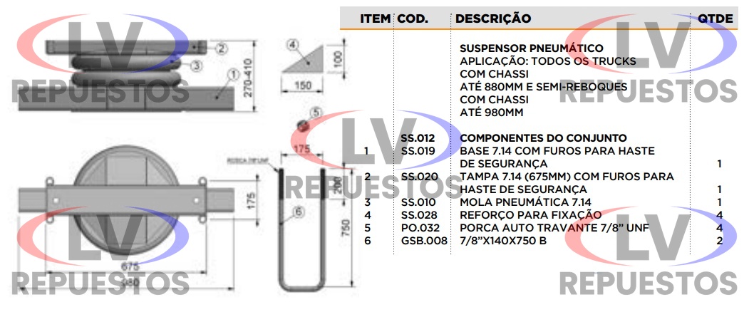 KIT ALZA EJE COMPLETO CARRETA GRANDE BASE 675 RIVERTEC