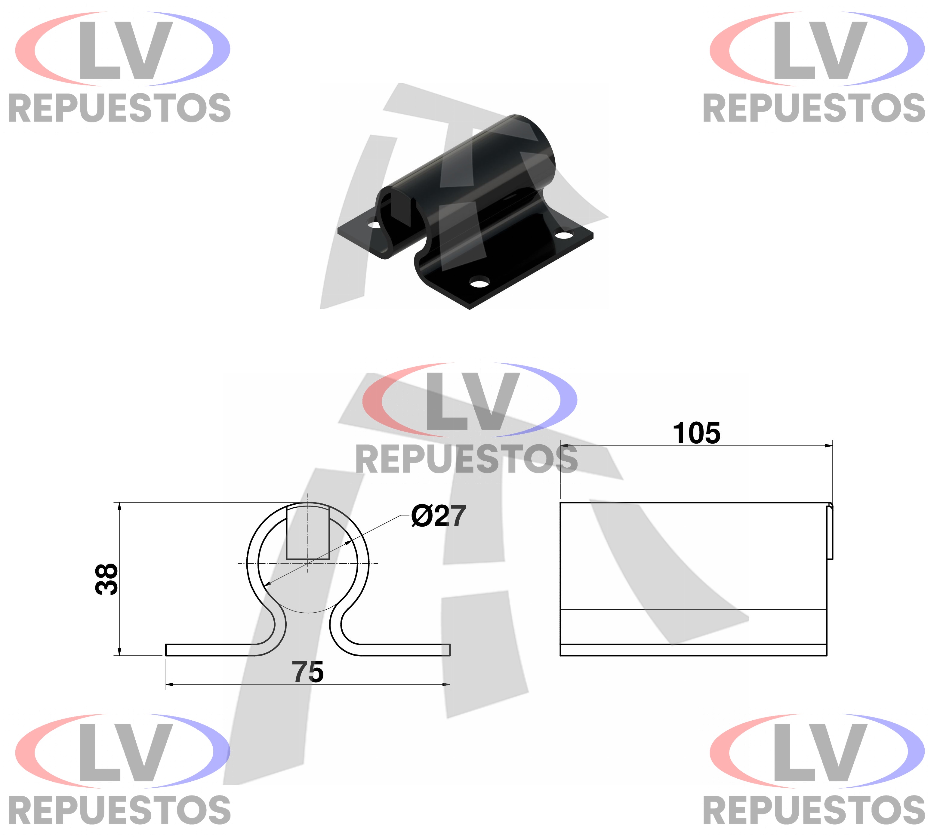 SOPORTE DE ARCO CARPA PARA CARRETA THOR